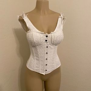 WHITE COTTON EMBROIDERY ANGLAISE OVERBUST WITH GATHERED BUST Corset
